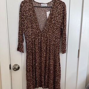 Urban Outfitters Brown Leopard Long Sleeve Dress